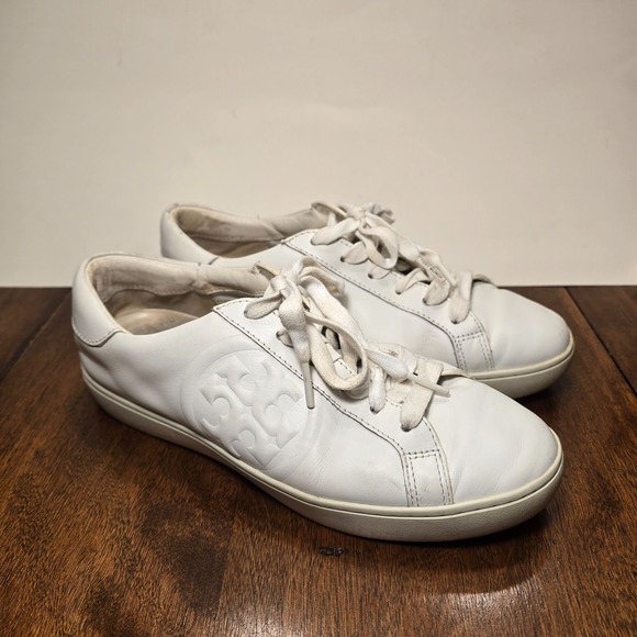 Tory Burch Women's Double T Howell Court Sneakers Size 8.5 M Shoes White Leather - Picture 4 of 16